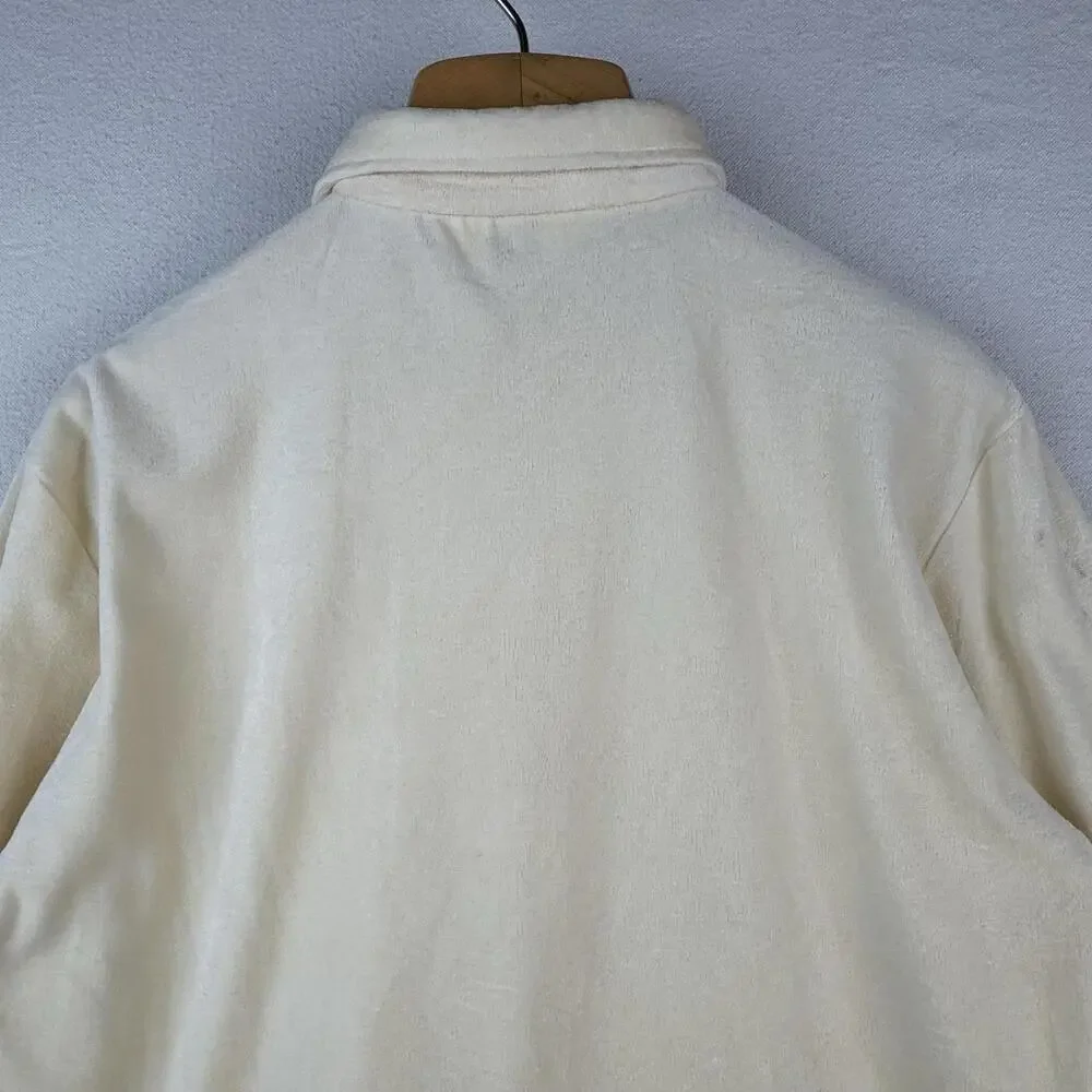 60-70s Vtg Van Heuson Wimbledon Velour Mens L Long Sleeve Polo Shirt Cream *Read